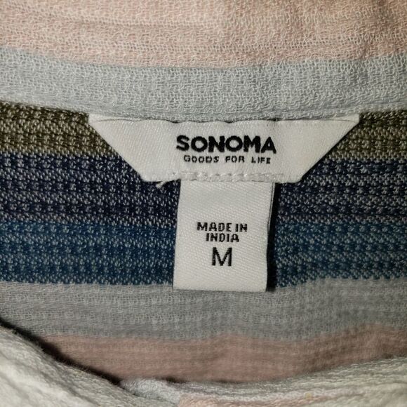 SONOMA VERTICAL STRIPE LIGHTWEIGHT  BAGGY BUTTON DOWN SHIRT SIZE MEDIUM - Picture 4 of 6